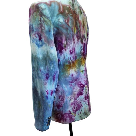 Kate Hill. 90s Reworked Multi-Color Tie Dye Blazer. Size: 4/6 - Picture 4 of 7